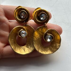 Rare VTG Norma Jean Oversized Gold Swirl Clip-on Earrings Heavy Weight Signed
